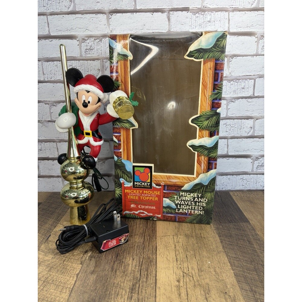 Vintage Mr. Christmas Mickey Mouse Santa Lighted Animated Tree Topper WORKS